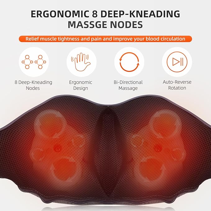 Cordless Shiatsu Neck &amp Back Massager for Pain Relief Deep Tissue with Heat 3D Kneading Massage Pillow Back Shoulder Massagerfor Body Muscle Use for Home Office Car Gifts for Mom Dad