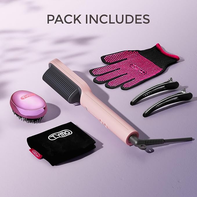 TYMO Ring Hair Straightener Brush – Hair Straightening Iron with Built-in Comb 20s Fast Heating &amp 5 Temp Settings &amp Anti-Scald Perfect for Professional Salon at Home Sakura Pink