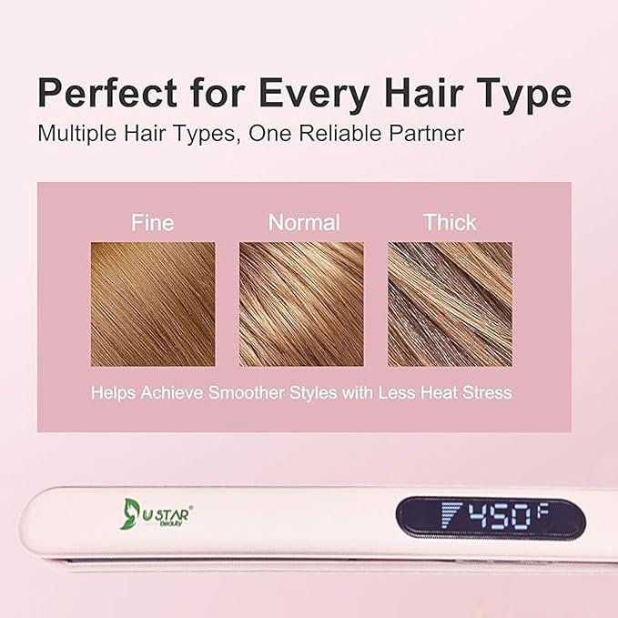 USTAR 2 in 1 Hair Straightener and Curler 1 Inch Flat Iron Hair Straightener with Titanium Ceramic Ionic Plates &amp Dual Voltage for Less Frizz Shinier Hair with Heat-Resistant Silicone