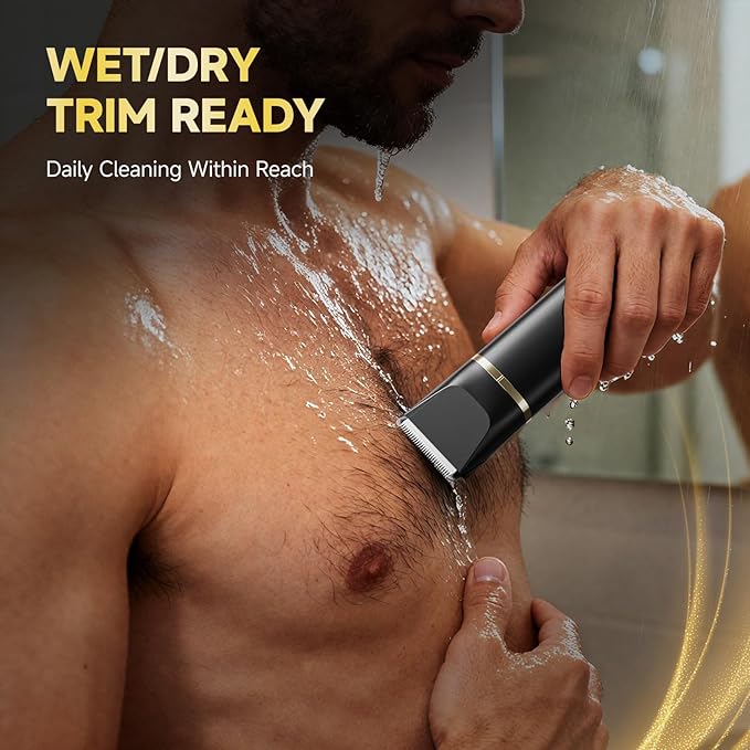 Beard Trimmer for Men IPX7 Waterproof Body Hair Trimmer Electric Razor Shaver Body Grooming Kit Wet/Dry Use for Groin Nose Ear Hairs Beard Legs Chest (Black)