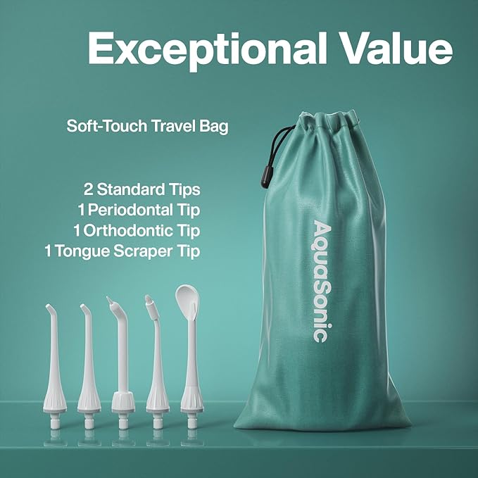 AquaSonic Water Flosser - Cordless Rechargeable Water Flossers for Teeth Cleaning - Waterproof Aqua Flosser Portable Oral Irrigator for Dental Cleaning with 5 Jet Tips – Braces Home Travel