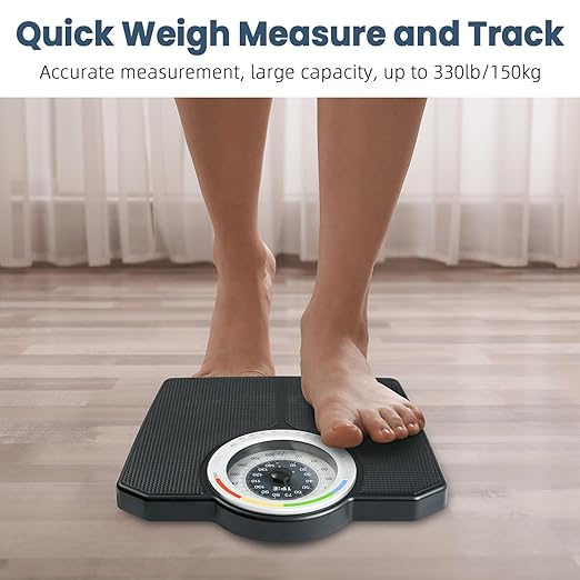 Analog Scale for Body Weight Mechanical Bathroom Scale Analog Scale for Body Weight 150kg/330lb Dial Scale with Wider and Thicker Anti-Slip Platform Simple Calibration No Required Battery