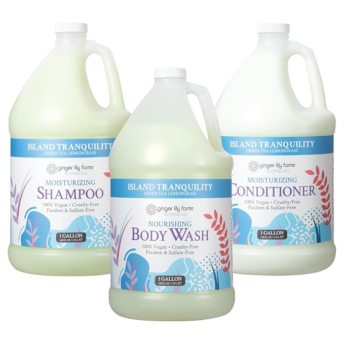 Ginger Lily Farms Botanicals Body Wash + Shampoo + Conditioner Bundle Island Tranquility 1 Gallon Each