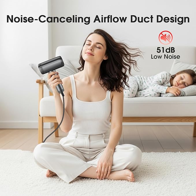 Hair Dryer with Magnetic Diffuser Attachments Professional High Speed Ionic Blow Dryer for Fast Drying9 Heat &amp 2 Speed SettingsAuto Clean and Cool ShotCompact Hair Blow Dryer for TravelSalon