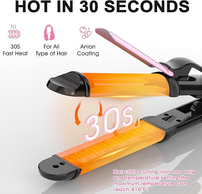 Dual Voltage Curling Iron for Travel110V-240V Curling Iron 1 inch with European Plug Adapter2 in 1 Hair Straightener and CurlerCeramic Curling Irons for Short HairHeat-Resistant Pad(Pink)