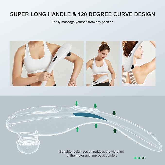MEGAWISE Cordless Handheld Back Massager w/Rechargeable 3200mAh Battery 5 Speed and 5 +2 Massage Nodes with Hard Medium and 2 Soft Silicone Nodes Massage While Moving Around (Pearl White)
