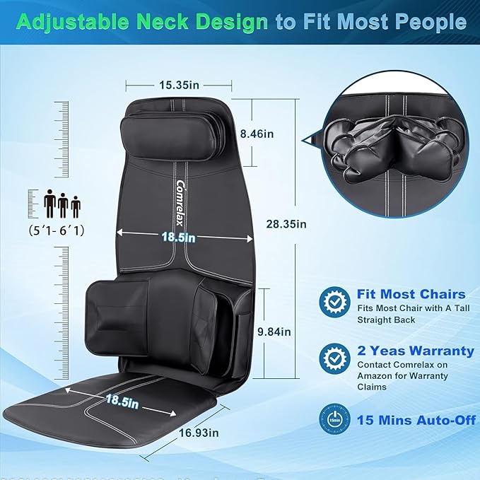 Back Massage Cushion with Compress Vibration Seat Massage Chair Pad3 Modes &amp 3 Intensities Back and Neck Massage for Muscle Fatigue Stress Relief