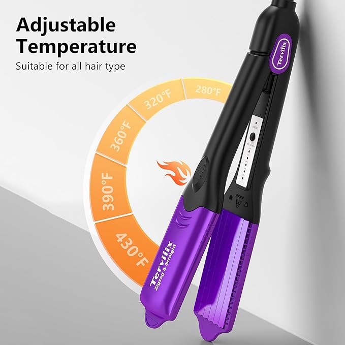 Terviiix Crimper Hair Iron with 4 Interchangeable Plates Keratin &amp Argan Oil Infused Hair Crimper for Women Volumizing Crimping Iron for Thin Fine Hair 5 Heat Settings &amp 60 Mins Auto Off P