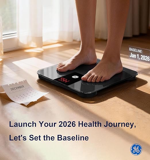 GE Bathroom Scale for Body Weight Digital Weight Scales 500lb Heavy Duty Measuring Device for People Accurate BMI Weighing Machine with Bluetooth Black