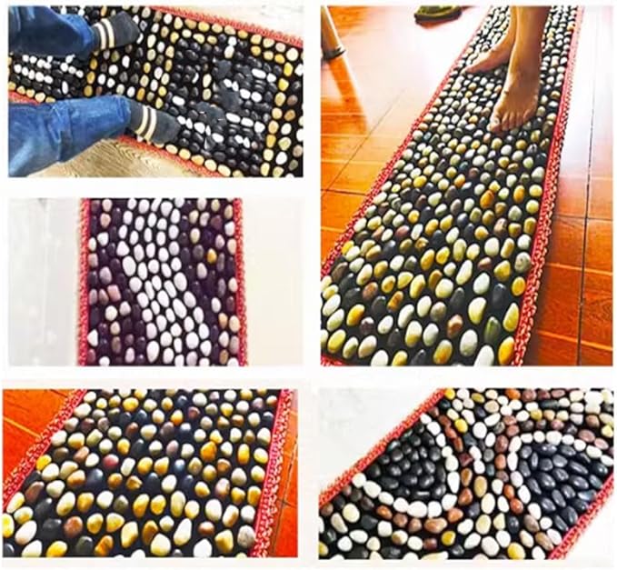 GRRICEPL Pebble Foot Massage Cushion Floor Cushion Natural Jade Stone Road Shiatsu Board Household Pedicure Walking Blanket (Color : Multi-Colored Size : 40x150cm-F)