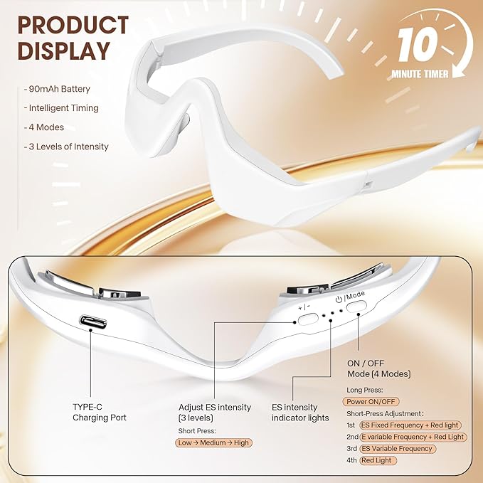 Under Eye Red Light Therapy Massager Glasses Eye Massager with 2 ModesEye Massager for Eye Bags Dark Circles Puffiness Wrinkles Fine Lines