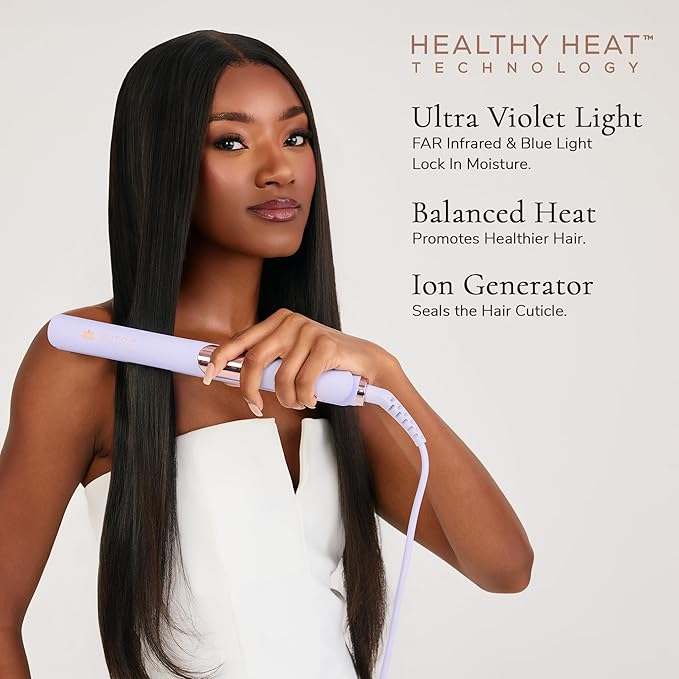 SUTRA Ultra Violet Flat Iron - 1” Infrared &amp Blue Light Ceramic Flat Iron with Ionic Technology Digital Temp Control to 450°F Floating Plates Dual Voltage Auto Shut Off Smooth Styling