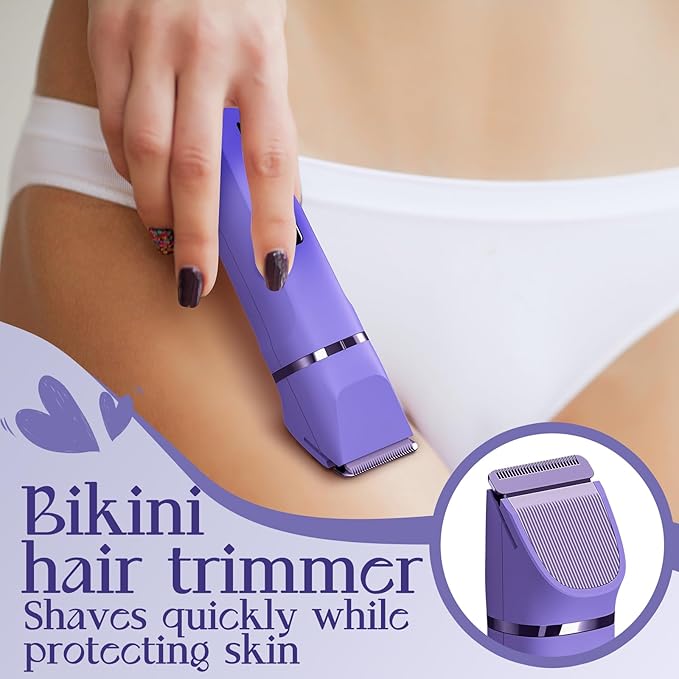 Electric Razors for Women - IPX7 Waterproof Pubic Hair Remover for Shower &amp Travel 3-in-1 Bikini Trimmer with Body/Round/Curved Heads Hypoallergenic Foil &amp Ceramic Blades Self-Care Gifts fo