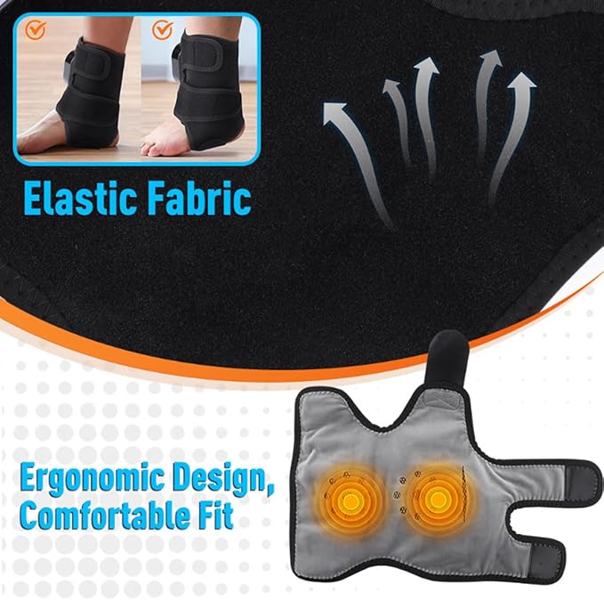 Ankle Massager3-in-1 Wearable Hot &amp Vibration Massager for Feet Ankles and Arms | Reusable Heating Pad Brace for Home Recovery (Black)