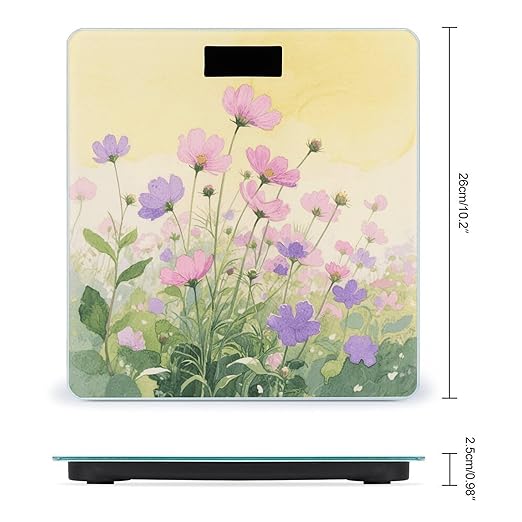 Pink and Purple Flower Watercolor Bathroom Scale for Body Weight LCD Display Digital Bathroom Scale Tempered Glass Bathroom Weight Scales Fashion Smart Scales for Home Bedroom 400 Lb