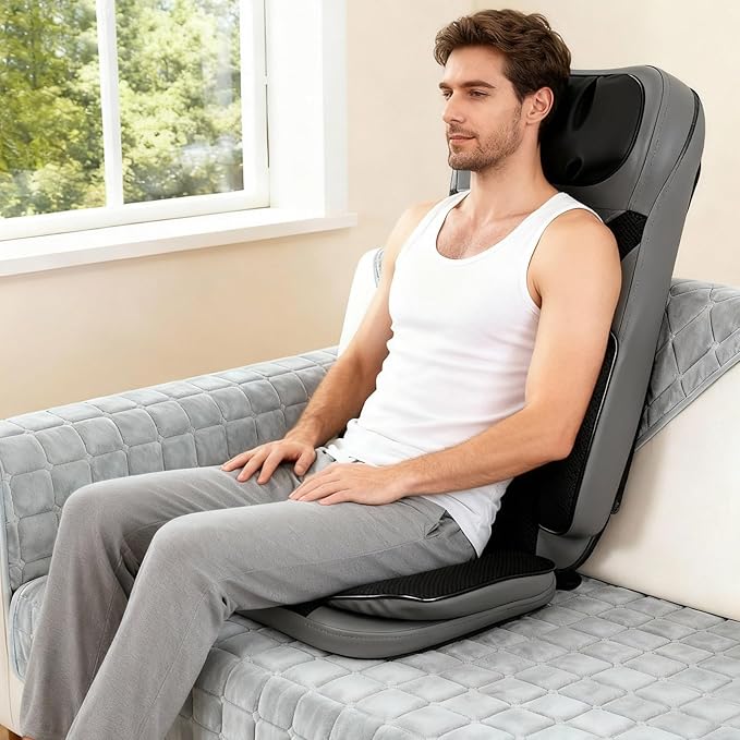 Back Massager with Heat 5-in-1 Kneading Vibration Massage Chair Pad for Neck Back Waist Car and Home Use with 12V Adapter 3 Intensity Levels Timer Office Chair Sofa Massager Pad