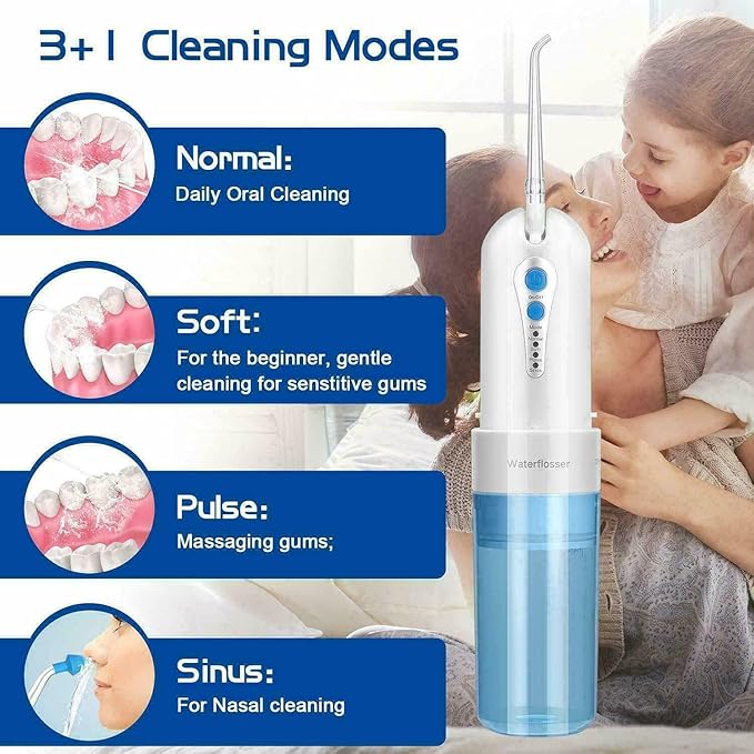 Water Flosser Professional Cordless for Teeth - Portable Rechargeable Dental Water Flosser Pik + Nasal Irrigator Travel Set 150ML Tank - 4 Modes - MagicWash by Vivid