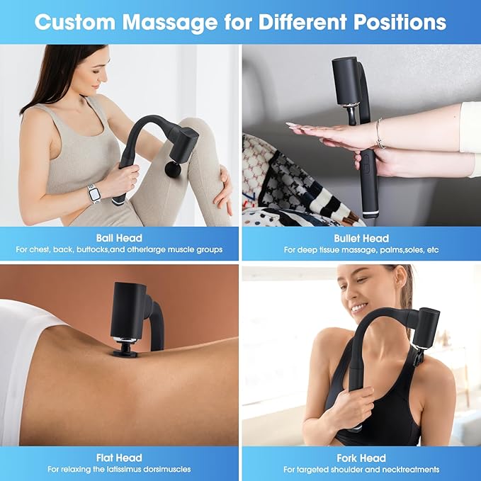 Massage Gun with Upgraded Extension Handle Back and Neck Massage for Pain Relief 12MM Portable Muscle Pain Relief for Back Neck Waist 4 Massage Heads &amp 5 Speed Levels