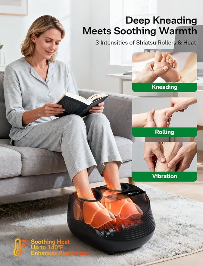 Medisana Shiatsu Foot Massager with Heat Air Compression Kneading &amp Negative Ion for Plantar Fasciitis Neuropathy Wireless Control Birthday Christmax Gifts for Women Men Up to Foot Size 13