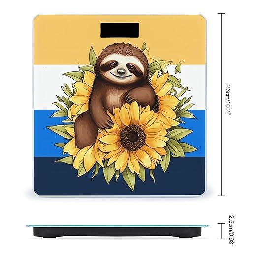 Cartoon Sloth Sitting on Sunflower Scale for Body Weight Smart Scales Digital Bathroom Scale High Precision Weighing Scales with Large Display Weighing Machine for People
