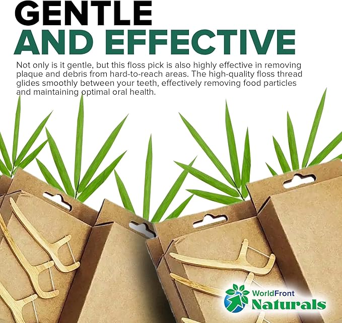 Naturals Eco-Friendly Biodegradable Floss Sticks- Sustainable Bamboo Dental Flosser with Toothpick &amp Corn Starch Picks for Gentle Oral Care and Fresh Breath - Plastic-Free and Zero Waste