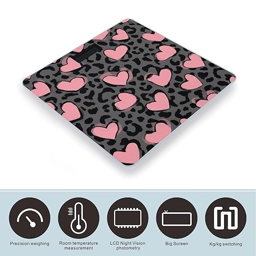 Energy Saving Scale Bathroom Weighing Scale Smart Scale for Body Weight Digital Love Heart Dark Gray Black Leopard Cheetah Print