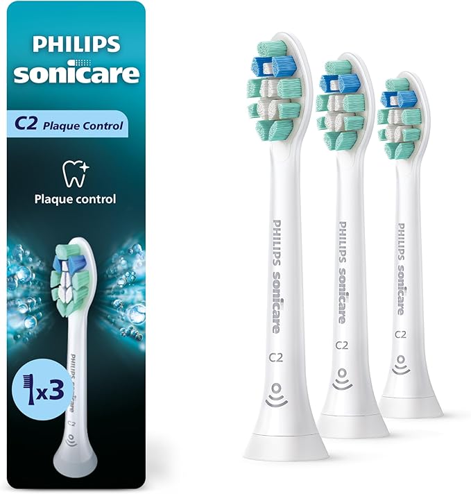 Philips Sonicare C2 Plaque Control - Genuine Replacement Electric Toothbrush Heads White 3 Pack HX9023/65