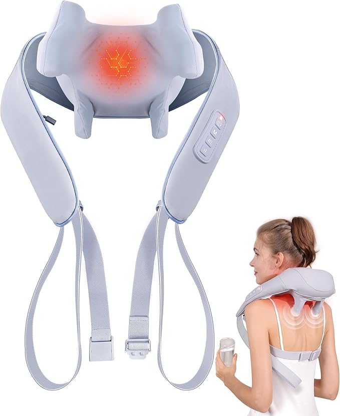 Electric Shiatsu Back and Neck Massager Cordless Shoulder Massager with Heat Deep Tissue 3D Kneading Massage Pillow for Shoulder Leg Body Muscle Pain Relief Gifts for Men Women