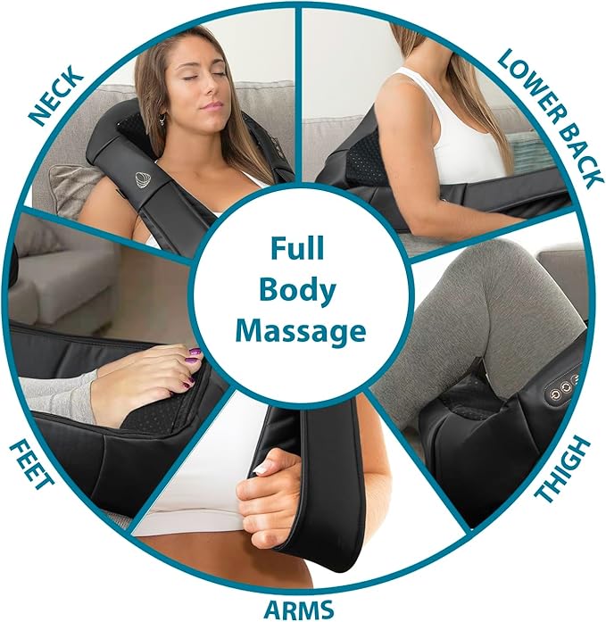 InvoSpa Shiatsu Massager with Heat - Deep Tissue Kneading Pillow for Neck Shoulders and Back - Electric Full Body Massage