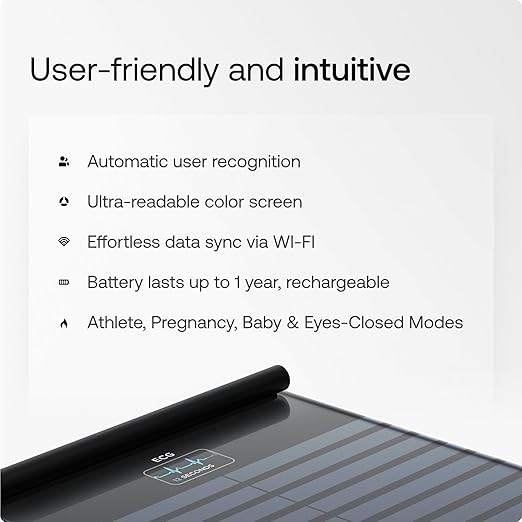 WITHINGS Body Scan - Connected WiFi Scale to Improve Your Health BIA Personal Scale Body Composition Analysis Body Fat Muscle Mass Water Percentage