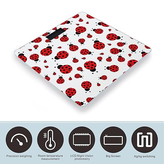 Ladybug Red Black Dots White Smart Square Scale with Digital Display for Bathroom Scale