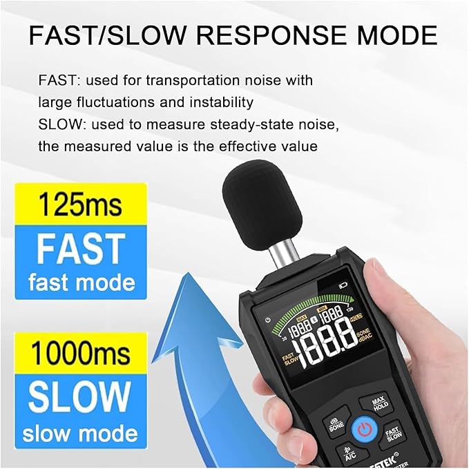 Decibel Meter Digital Sound Level Meter Portable SPL Meter 30dB to 130dB MAX Data Hold with LCD Display Backlight A/C Weighted for Home Factories