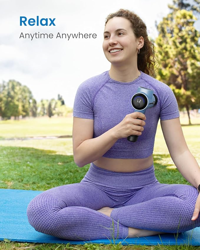 RENPHO Active Massage Gun Deep Tissue Percussion Massager for Back and Neck Portable Handheld Massager with 5 Speeds 5 Attachments Carry Case Blue