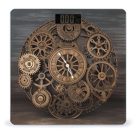 Steampunk Gears Clock Weight ScaleClear LED Display Bathroom Digital Weighing ScaleTempered Glass Digital Bathroom Scale for Body Weight Capacity Up to 400 Lbs