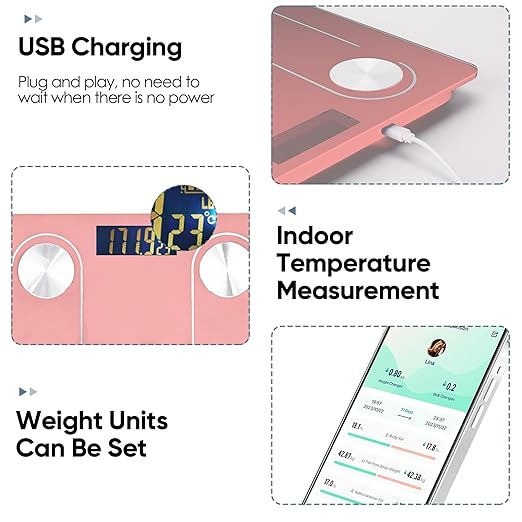 Digital Simple Scale with Led Display Practical Body Fat Scale Bathroom Scale with Smartphone App (Pink)