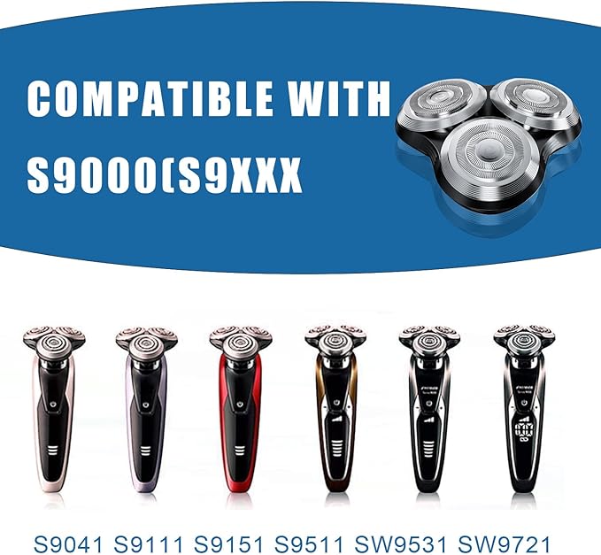 SH90 Replacement Heads Compatible with Philips Norelco Shavers Series 9000 New Version of Metal Wheel Buckle and Upgrade Double-Layer Precision Replacement Blades(2 Pack)