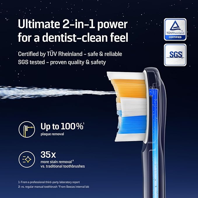 Soocas NEOS II - Electric Toothbrush with Water Flosser Sonic Electric Toothbrush for Adults Cordless Water Flosser for Travel Portable Oral Irrigator Up to 100% Plaque Removal Dark Violet