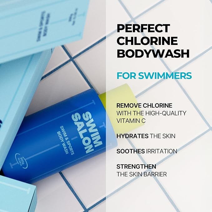 Chlorine Removal Body Wash for Swimmers | Vitamin C Removes Chlorine &amp Restores Skin Barrier | For Pool Saltwater &amp Hard Water | Sulfate-Free Silicone-Free (10.58 oz Pack of 2)