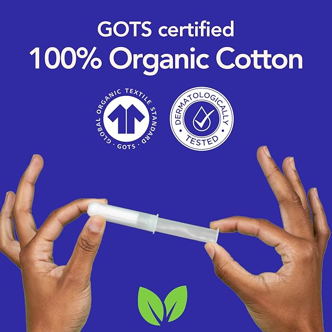 Marlow 100% Organic Cotton Easy Glide Tampons with Compact Plant Based BPA Free Applicator Chlorine Free Toxin Free Hypoallergenic Dermatologically Tested Fragrance Free Light 54 Count