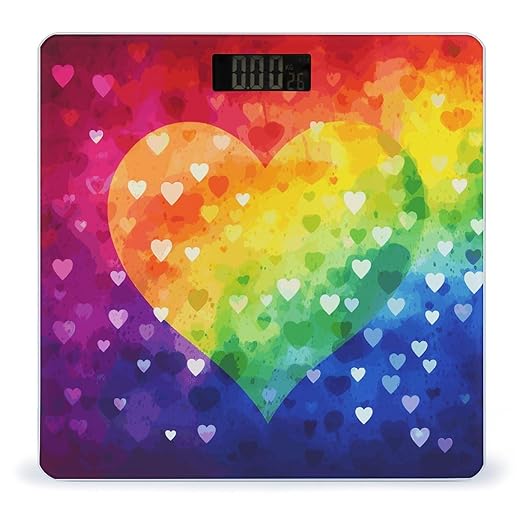 Colorful Rainbow Love Heart Scale for Body Weight Safe Rounded Corners Tempered Glass Digital Bathroom Scale LED Display 400lb Capacity Weight Scales with High Precision Sensors