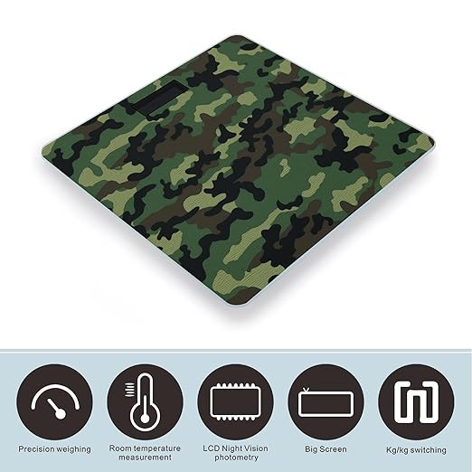 Green Military Camo Weight Scale Large Bathroom Scales Digital Weight with Bright LED Display Non Slip Automatic Weighing Scale Fashion Weighing Machine for Body