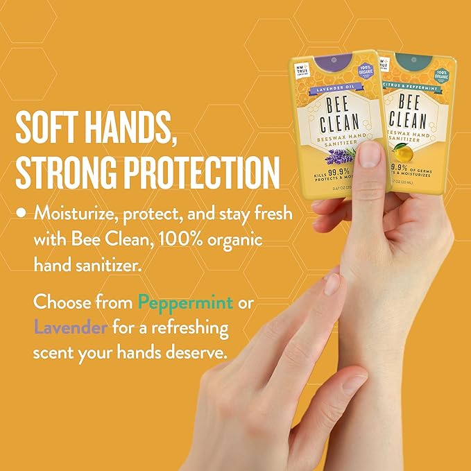 4-Pack Citrus Peppermint Hand Sanitizer Spray - Travel Size Mist with Organic Ethyl Alcohol Beeswax - Moisturizing with Essential Oils Non-Toxic Made in USA