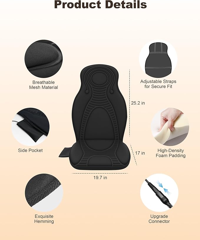 Beleduc Back Massager for Chair with Heat Massage Chair Pad for Pain Relief Massage Seat Cushion with 9 Vibration Motors 3 Heating Areas 30/60/90 Minute Timer Home Office Relaxation