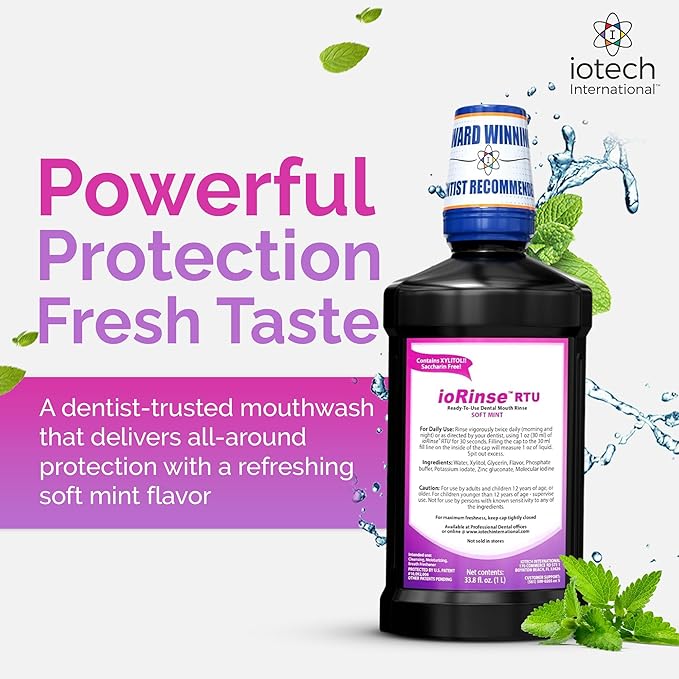 ioRinse RTU Halitosis Mouthwash for Fresh Breath Dentists' Top Choice Alcohol Free &amp Fluoride Free Molecular Iodine Oral Rinse Soft Mint Professional Clean Mouth Wash RTU Mouthwash 1L