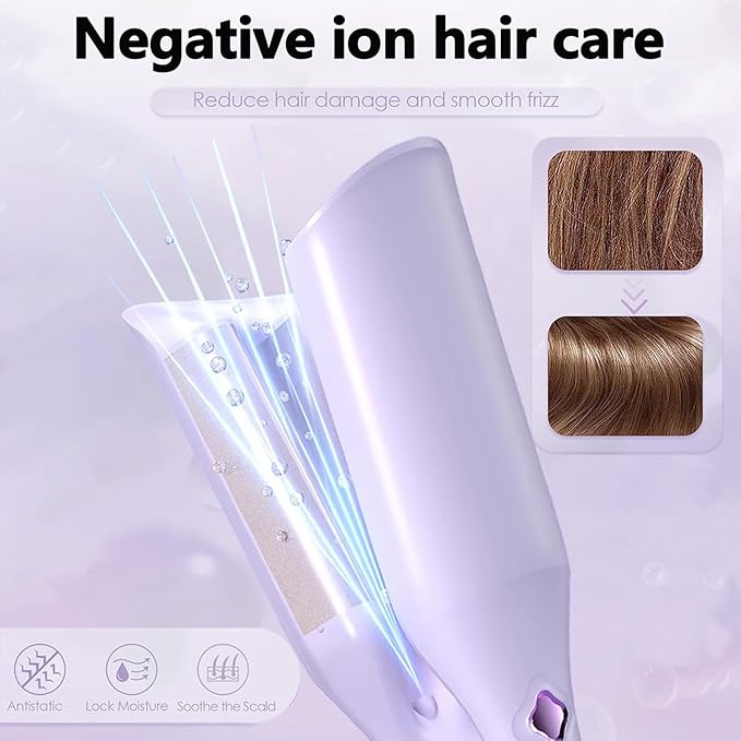 Waver Curling Iron Hair Crimper - 1.4 Inch Deep Waver Hair Curler Tool 3 Barrel Ionic Waves Curling Iron for Women Wavy Curler Styling Tool Anti-Scald Fast Heating Dual Voltage