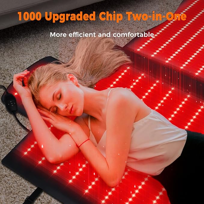 1000 LEDs Dual Full Body Red Light Therapy Mat Red Light Therapy Blanket 2in1 LEDs(660nm&amp 850nm) Premium Leather Adjustable Timer &amp Intensity