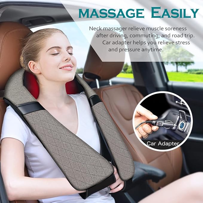 Blue Elf Shiatsu Electric Neck Back Massager Pillow 3D Kneading with Heat for Shoulder Lower Back Foot Leg Muscles Pain Relief Relax in Car Office and Home (Gray)