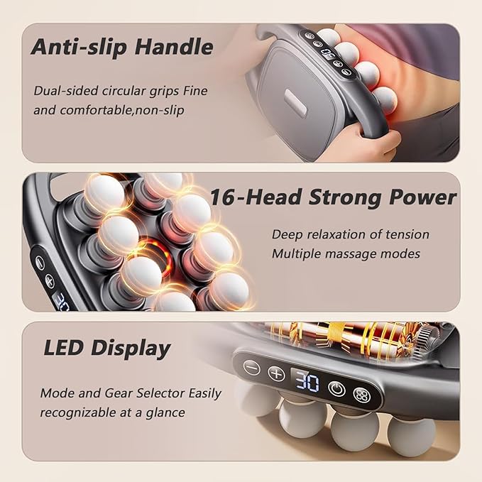 16 Head Massage Gun deep Tissue Neck Massager 16-Drive 8-Head Massage Gun Set Red Light Muscle Tool for Back Shoulders Legs Foot Body