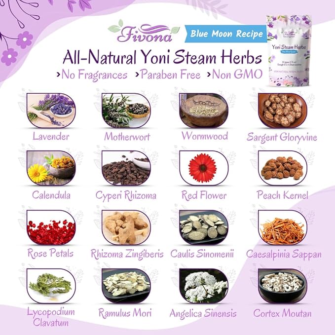 FIVONA 2-in-1 Yoni Steaming Kit Over the Toilet Seat with V Steam Herbs Blue Moon Recipe for Detox Cleansing PH Balance and Odor Control