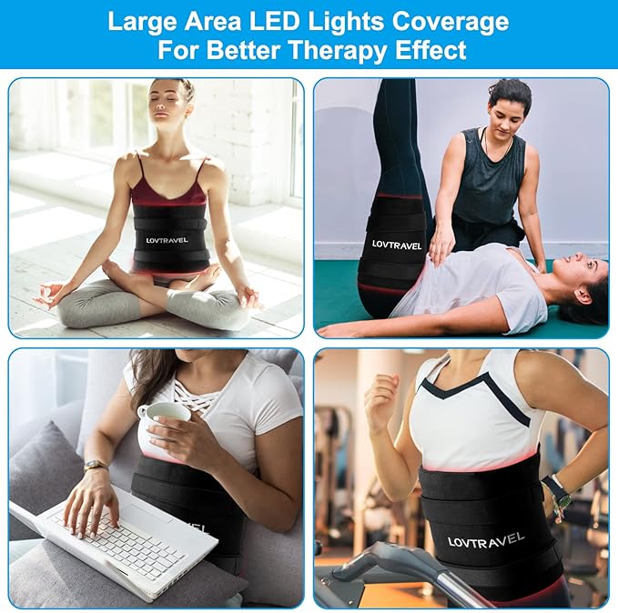 LOVTRAVEL 660nm LED Red Light Therapy for Body and 850nm Near Infrared Light Therapy Devices 21''x13'' Large Pads Belt Wearable Wrap for Leg Thigh Knee Belly Back Waist Pain Relief
